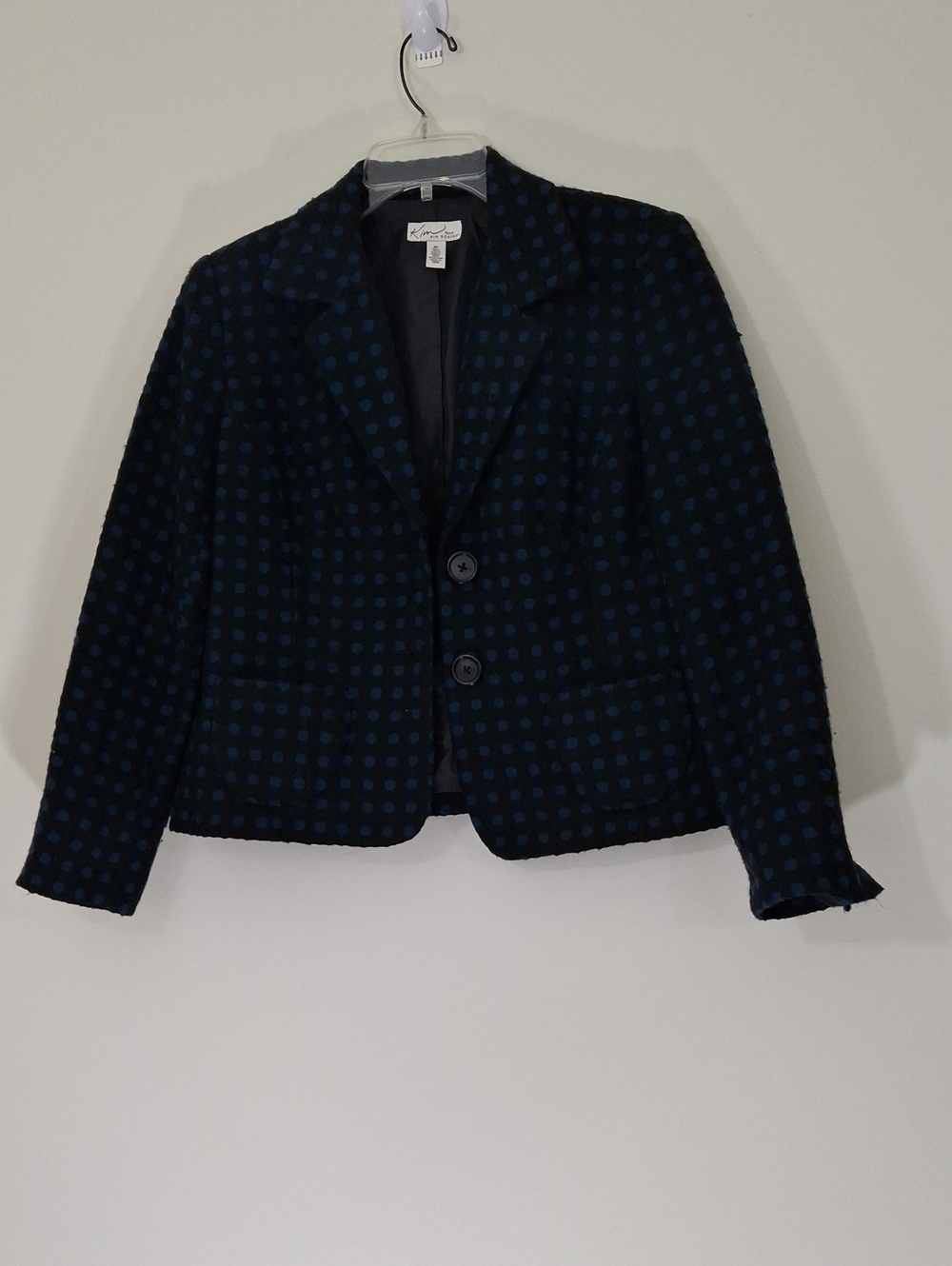 Classic Polka Dot Blazer Jacket - Navy & Black, Size 8P
